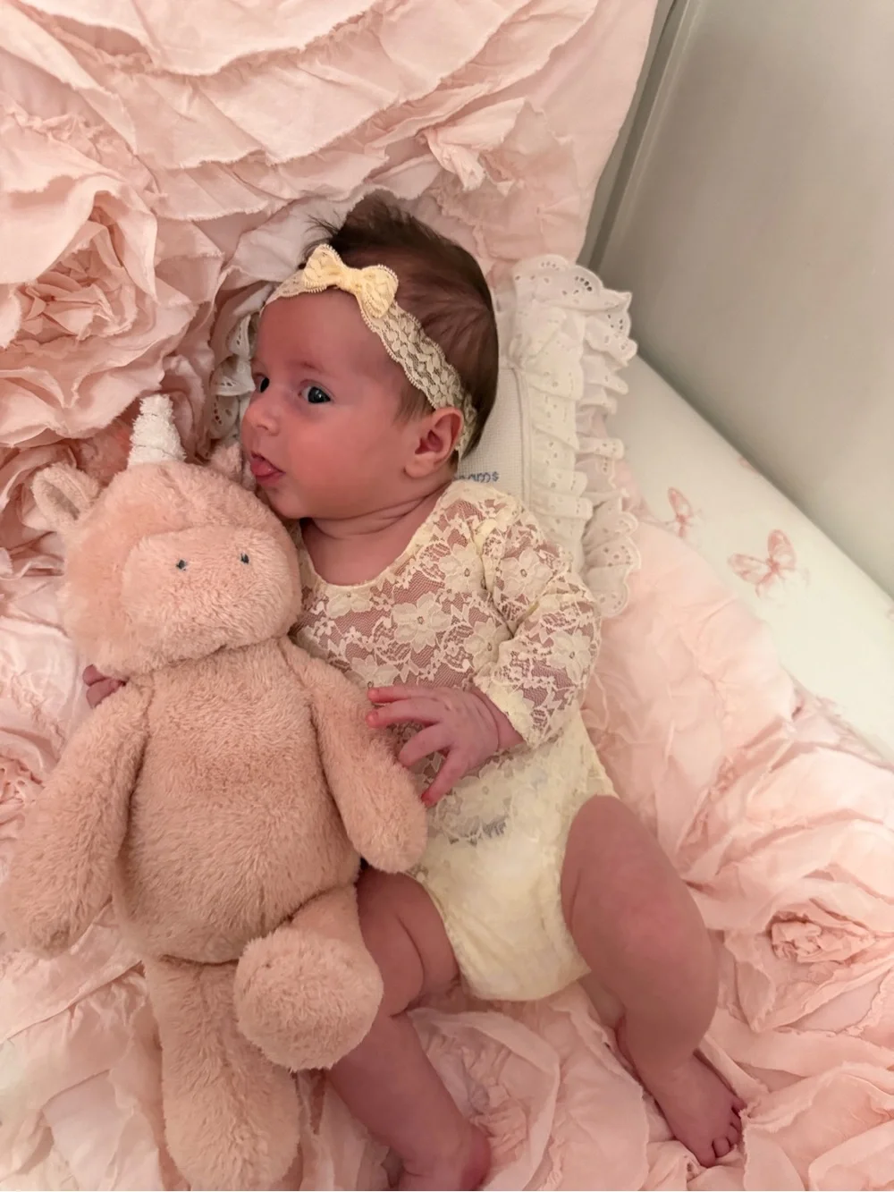Custom Newborn Ivory Yellow Lace Photo Shoot Bodysuit headband not included